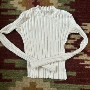 Zara White Ribbed Long Sleeve Top